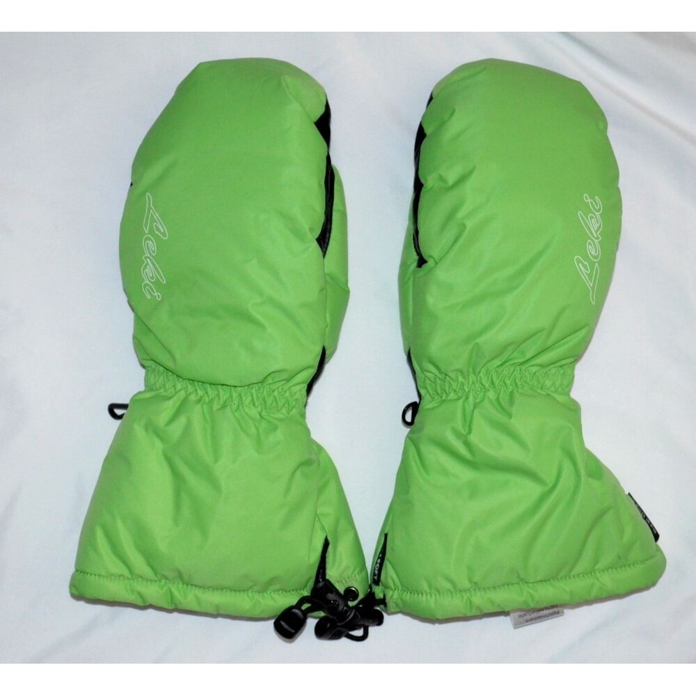 Leki SZ 7 St Moritz Lady Trigger Ski Mittens Green Black Leather Palm Prima Loft